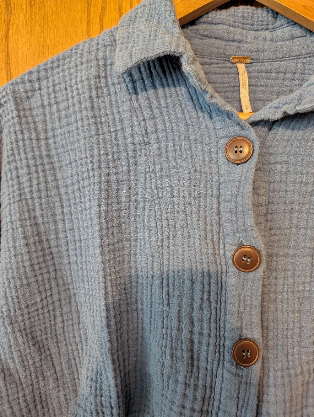 Free People Sun Streaks Tie-Front Gauze Button Down Shirt Blue Size Small S